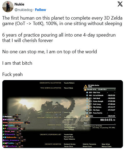 速通玩家連續90小時100%通關全部3D版《塞爾達傳說》