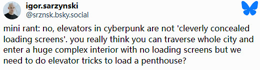《電馭叛客2077》開發者澄清：電梯並非加載畫面遮罩