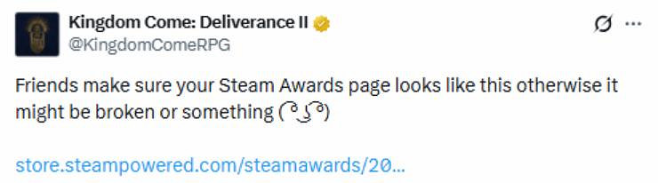 年度最佳請選我!《天國:拯救2》官方為Steam大獎拉票