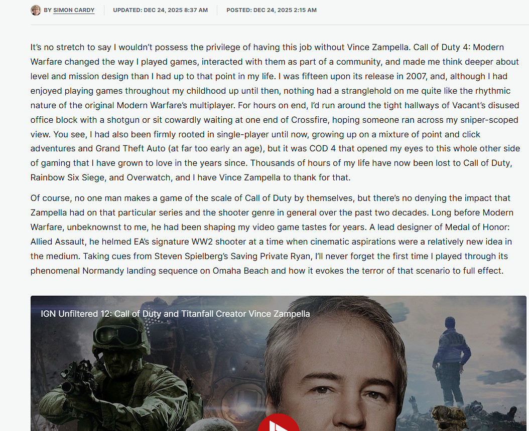 IGN編輯寫給讚佩拉的感言：我們報導傳奇也被傳奇塑造