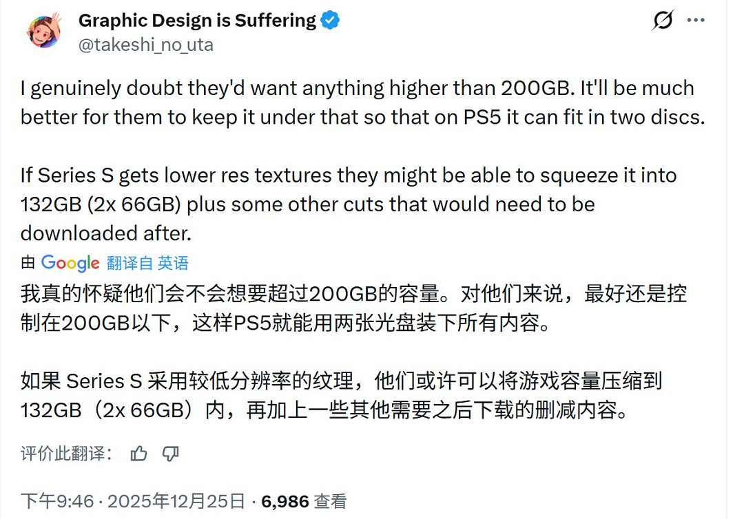 玩家推測《GTA6》容量破200G XSS的剩餘空間能裝下？