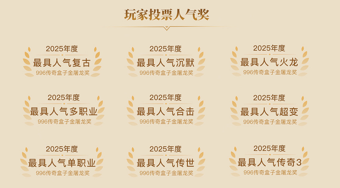 傳奇界奧斯卡再臨!996傳奇盒子25年金屠龍獎年度評選等待你的一票 傳奇界奧斯卡再臨!996傳奇盒子25年金屠龍獎年度評選等待你的一票