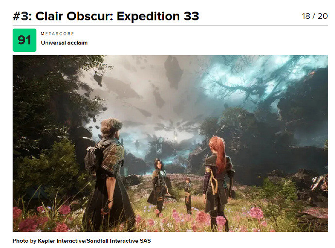 M站公開2025年最佳PC遊戲榜單：《光與影》僅排第三