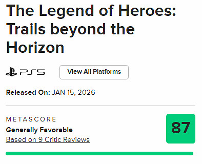 評分解禁！《界之軌跡》M站87分獲多家外媒一致好評！