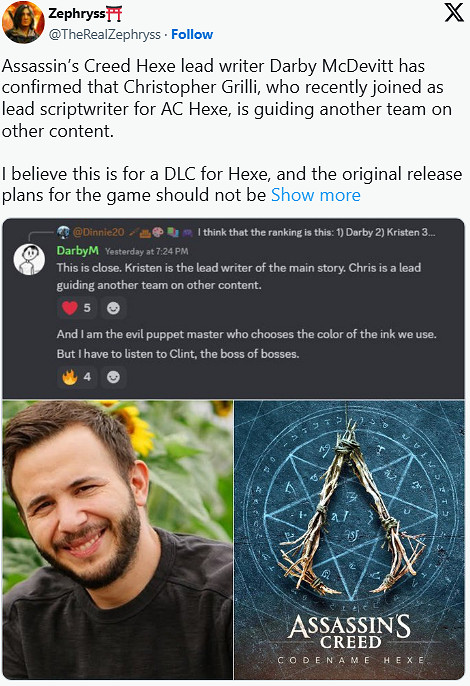 原《英靈殿》編劇或領銜《刺客教條：Hexe》DLC內容