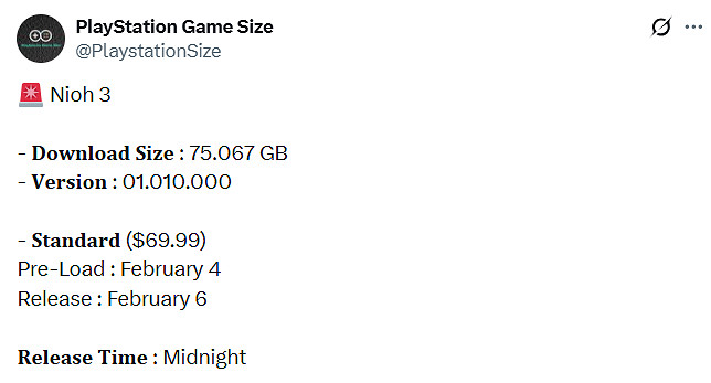 《仁王3》PS5版容量大小和預載時間曝光！約75GB