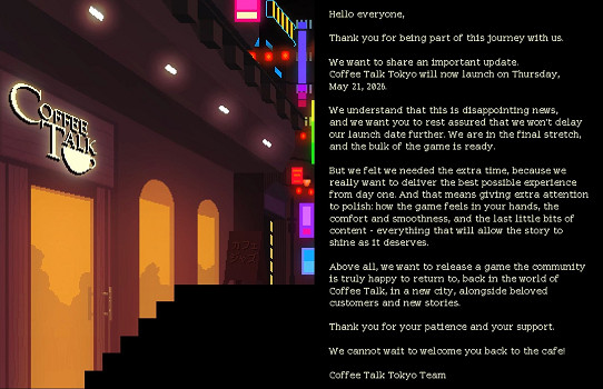 《咖啡心語：東京》宣布跳票：延期至5月21日發售！