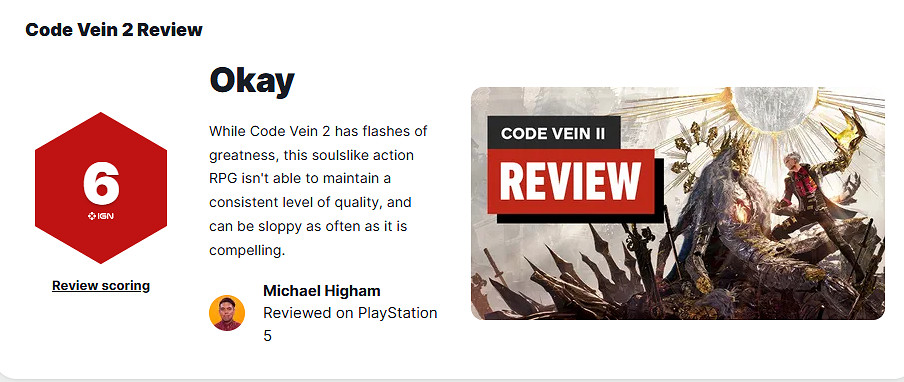 《噬血程式碼2》IGN 6分：未能跟上類魂遊戲發展步伐