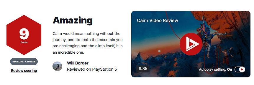 《孤山獨影》IGN 9分：一段令人難以置信的攀登！