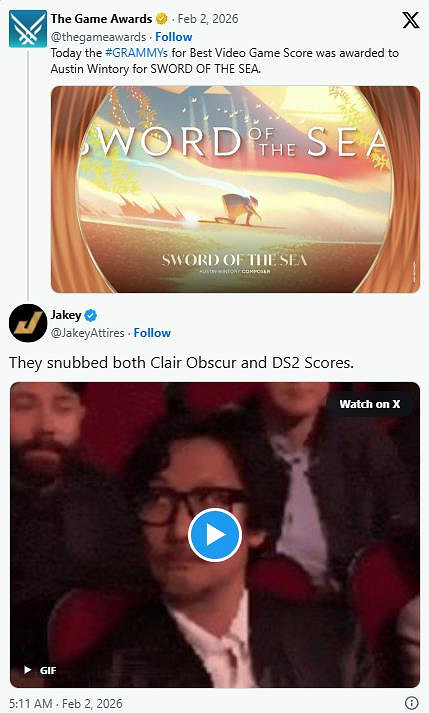 爆冷?《海之劍》拿格萊美!《光與影》零提名遭炮轟 爆冷?《海之劍》拿格萊美!《光與影》零提名遭炮轟