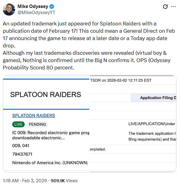 曝《斯普拉遁》續作商標更新! 或關聯2月任天堂直面會
