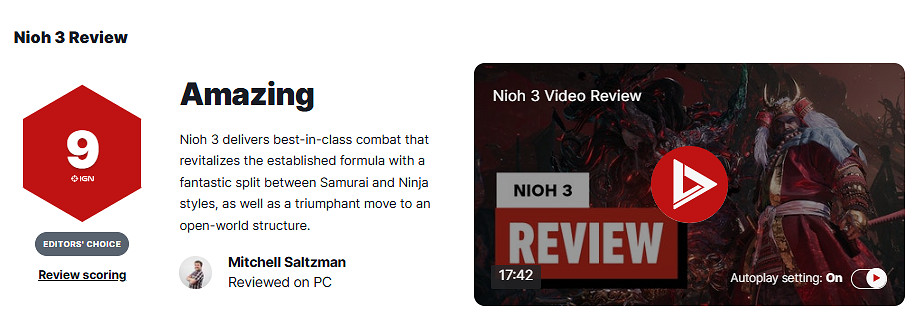  《仁王3》IGN 9分!曝《黑神話》將登陸Switch2