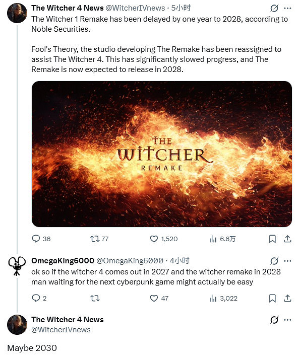 曝《巫師重製版》2028年發售！《巫師4》瞄準2027年底