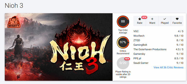 《仁王3》OC站均分達到88分：動作部分幾乎無可挑剔！