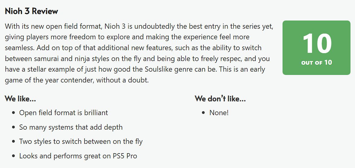 《仁王3》評分解禁！外媒給出滿分評價：系列最佳！