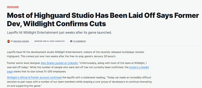 高開低走！TGA壓軸新作Highguard發售僅兩周便裁員