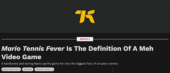 外媒銳評《瑪利歐網球：狂熱》：內容敷衍 不值70美元