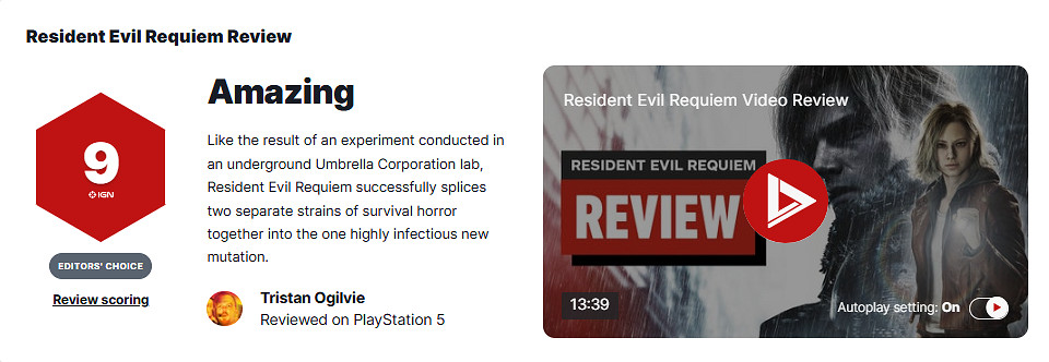 《惡靈古堡9：安魂曲》IGN 9分：傳奇系列回歸！