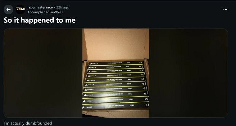 玩家買記憶體條竟收到一整箱!道德淪喪 直接轉賣給別人 玩家買記憶體條竟收到一整箱!道德淪喪 直接轉賣給別人