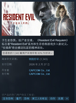 《生化9》熱度超《ARC》！奪得Steam最熱門遊戲榜第三