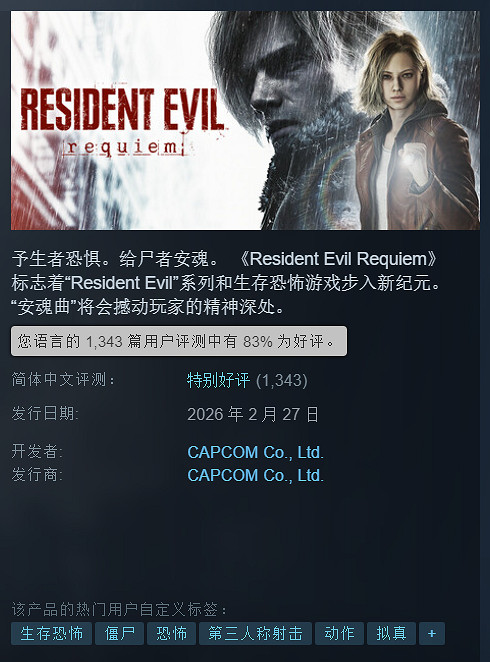 《生化9》熱度超《ARC》！奪得Steam最熱門遊戲榜第三