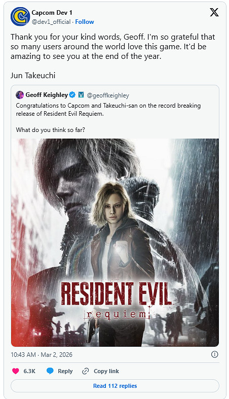 傑夫祝賀《生化9》發售 卡普空暗示將出席年底頒獎禮 傑夫祝賀《生化9》發售 卡普空暗示將出席年底頒獎禮