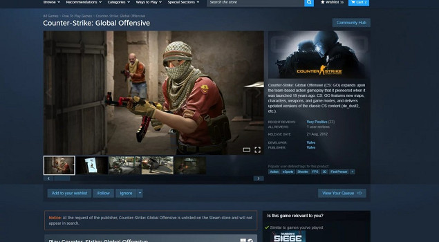 《CS：GO》突然重返Steam商店！僅支援離線對戰