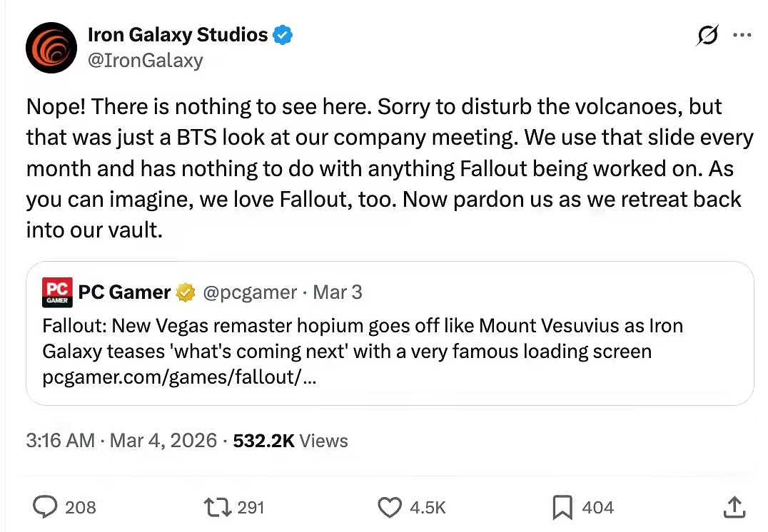 《輻射:新維加斯》重製傳聞不實,開發商出面澄清 《輻射:新維加斯》重製傳聞不實,開發商出面澄清