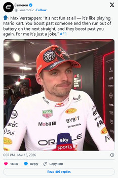 維斯塔潘炮轟F1新規 這不是比賽反而像《瑪利歐賽車》