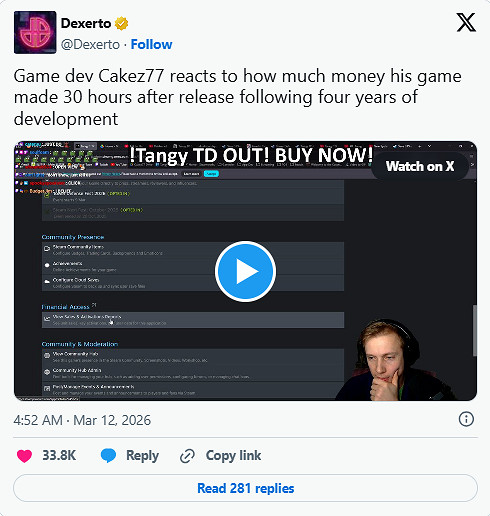 獨立遊戲上架Steam一天100萬，開發者看收益當場爆哭