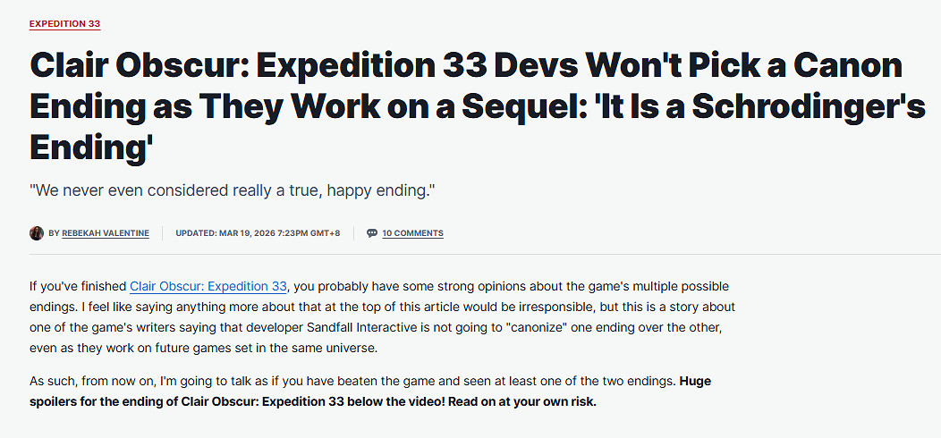 《33號遠征隊》編劇證實從來沒有完美幸福的結局