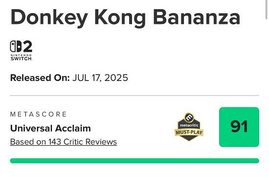 不到1年時間 已有兩款NS2遊戲進入M站“90分俱樂部”