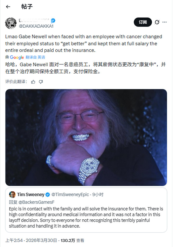 同行是恩人？G胖善舉對比Epic裁員 玩家熱議G胖偉大!