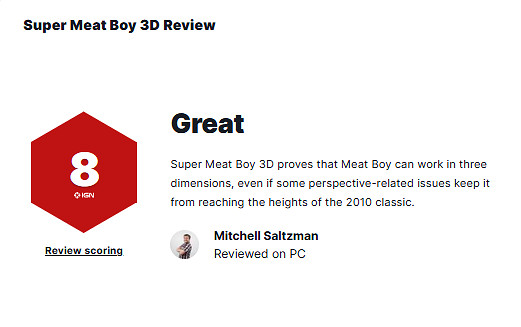 IGN 8分經典遊戲《超級肉肉男孩 3D》Steam特別好評