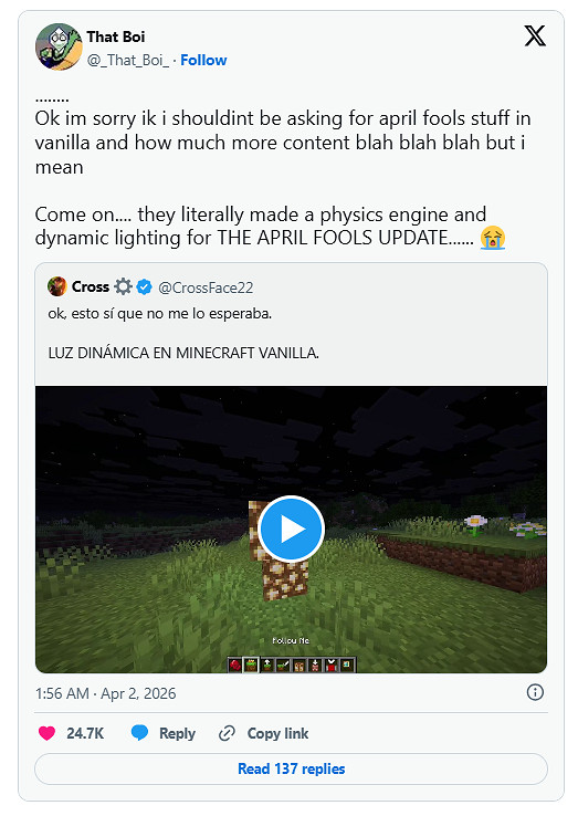 《Minecraft》愚人節更新趣味玩法“廢除物品欄”！