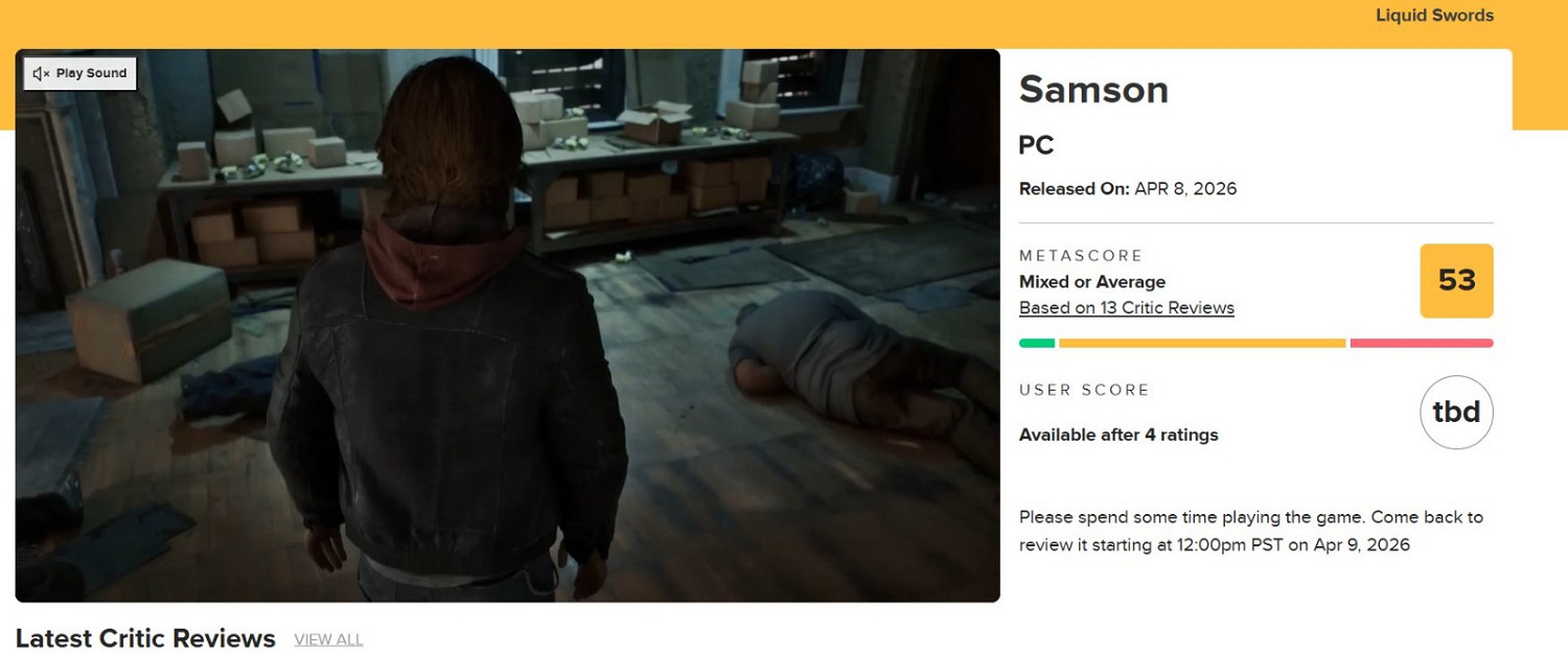 動作冒險新作《薩姆森》首發翻車：M站評分僅53分！