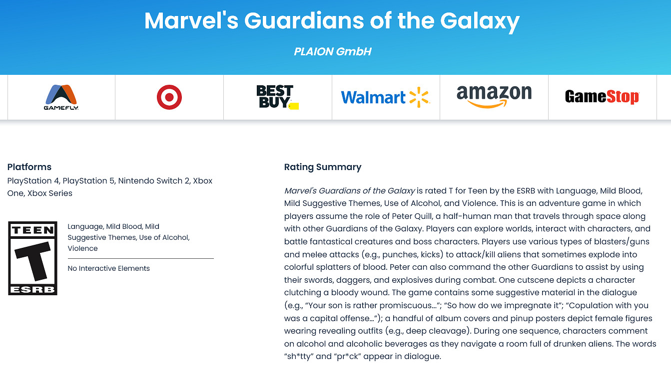 發行在即! NS2版《漫威星際異攻隊》獲ESRB年齡分級 發行在即! NS2版《漫威星際異攻隊》獲ESRB年齡分級