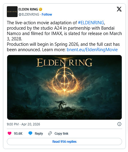 《艾爾登法環》真人電影2028年上映！演員陣容曝光