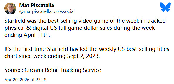 技術問題無礙熱度! PS5版《星空》首次登頂美國周銷榜